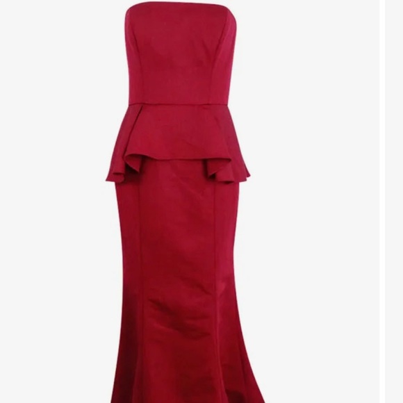 adrianna papell red peplum dress Adrianna Papell Strapless Moire Peplum Evening Gown Dress, Red